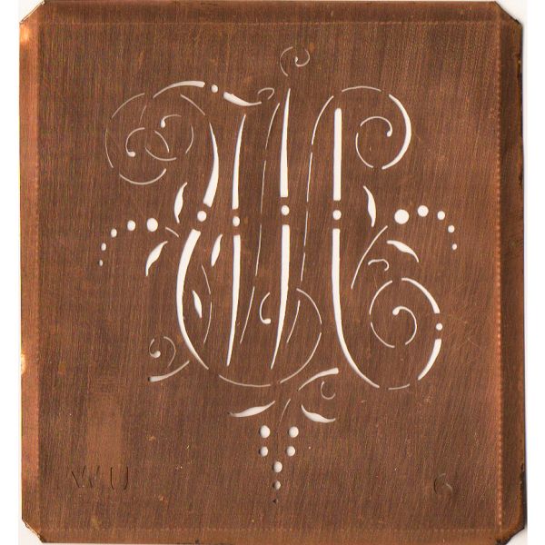 www.knopfparadies.de - WU-sch-006 - Initialen Schablone aus Kupferblech mit Monogramm WU