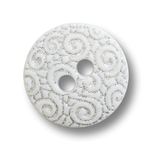 Weißer Knopf mit verspieltem silberfb. Spiral Muster