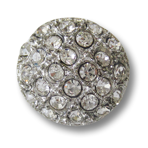 4 ausgefallene Metallknöpfe glänzend silber mit Glitzerstein 3440sg