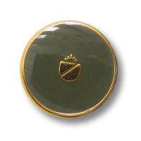 Metall Wappen Knopf mit Öse in glänzend Dunkelgrün und Goldfarben Metall Wappen Knopf mit Öse in glänzend Dunkelgrün und Goldfarben