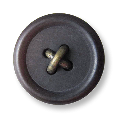 Kunststoffknopf in Dunkelbraun mit messingfarbener Metall Applikation