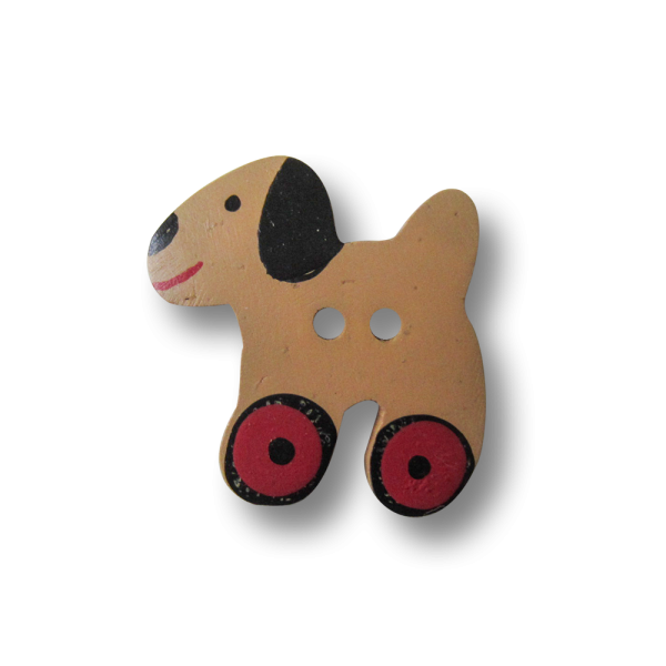 Süßer Kokos Zweiloch Knopf mit Motiv Hund auf Rollen