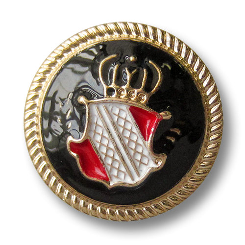 Goldfarb. Metall Ösen Knopf mit Emaille Wappen Motiv