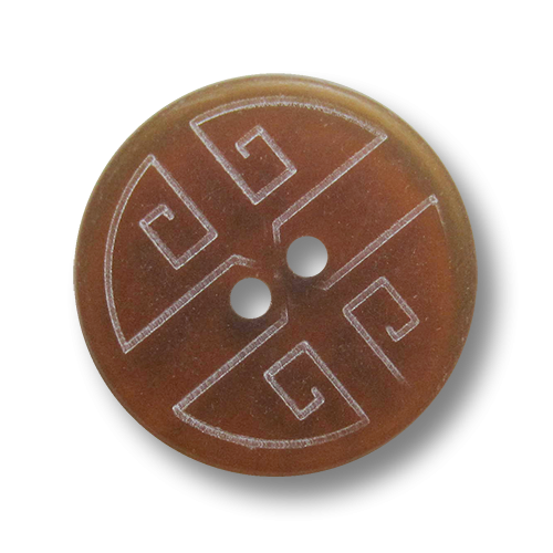 Brauner Kunststoffknopf mit weißem Linien Muster