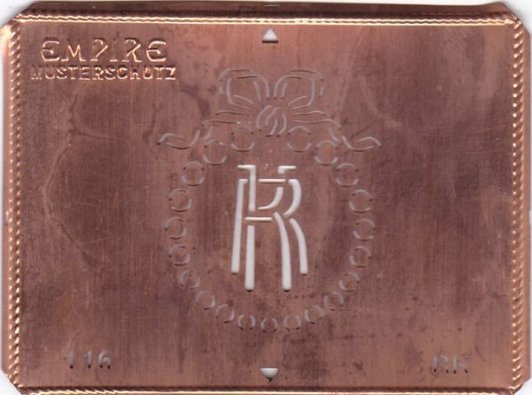 Stilvolle Jugendstil Kupfer Schablone mit Kranz und Schleife - Rarität - RK