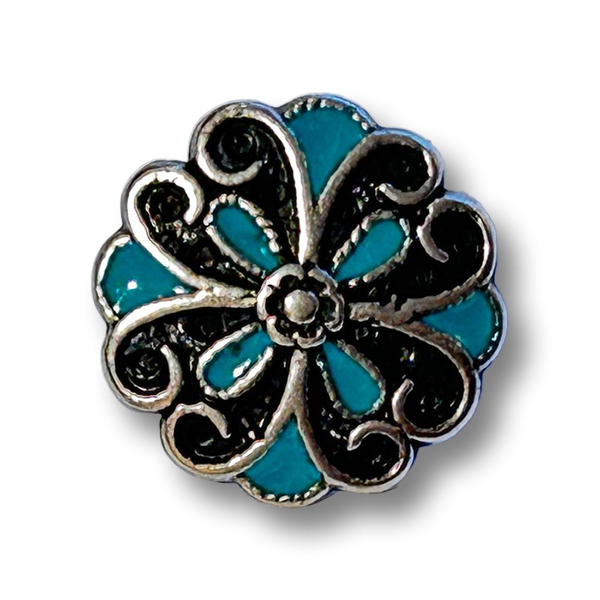 Attraktiver mehrfarbiger Metallknopf in Blütenform