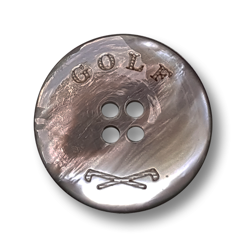 Grauer Vierloch Knopf in Perlmutt Optik mit Golf Motiv