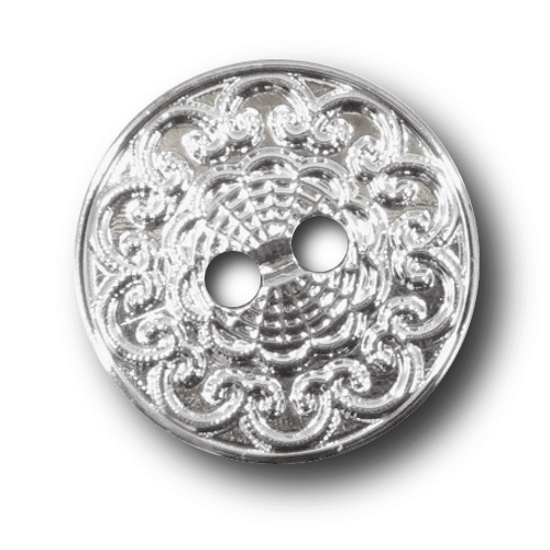 Silberfarbener Kunststoff Knopf mit filigranem Muster