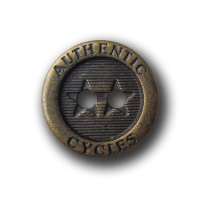 Kleiner altmessingfarb. Metall Jeans Knopf mit Sternen und Inschrift AUTHENTIC CYCLES Kleiner altmessingfarb. Metall Jeans Knopf mit Sternen und Inschrift AUTHENTIC CYCLES