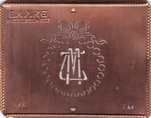 Stilvolle Jugendstil Kupfer Schablone mit Kranz und Schleife - Rarität - TM