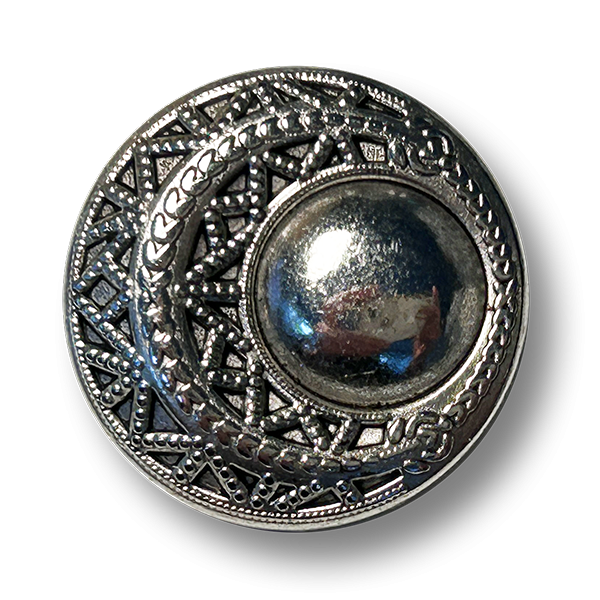 www.knopfparadies.de – 2048as – Metallknopf altsilber mit Zierrelief und gewölbter Mitte