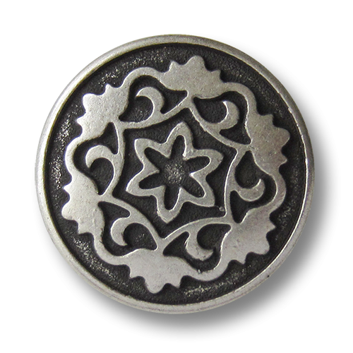 www.Knopfparadies.de - 0574as - Edle altsilberne Metallknöpfe mit Blumen Motiv