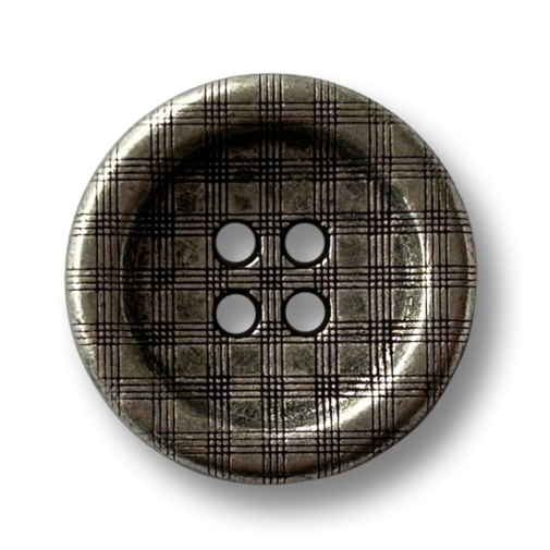 www.knopfparadies.de - 7019as - Metallknöpfe in Altsilber Optik mit graviertem Karomuster, 4-Loch, Vintage Stil