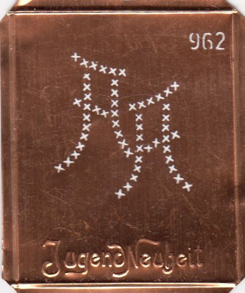 Uralte Wäscheschablone Jugend-Neuheit Kreuzstich Monogramm AA