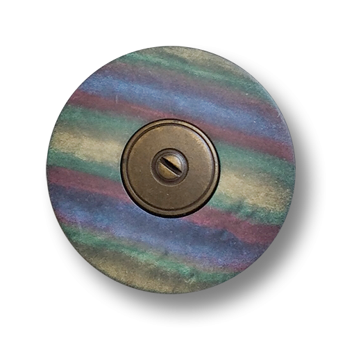 www.knopfparadies.de - 6860bu - Runde Ösenknöpfe Irisierend Blau Grün Altmessing