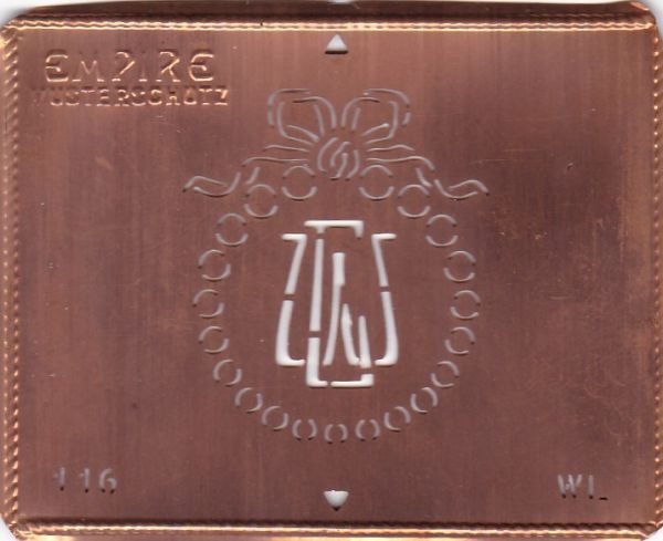 Stilvolle Jugendstil Kupfer Schablone mit Kranz und Schleife - Rarität - WL