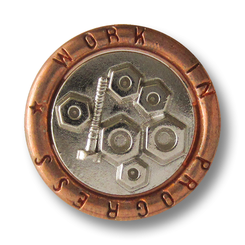 www.Knopfparadies.de - 5065ks - Kupfer silberne Ösen Metallknöpfe mit Schrauben und Muttern
