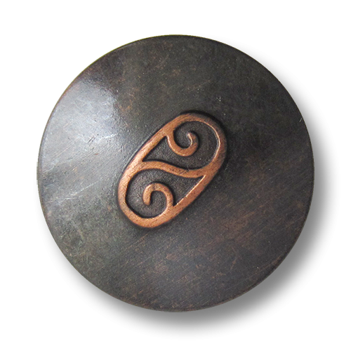 www.Knopfparadies.de - 0790ek - Älter wirkende eisen kupferfarbene Metallknöpfe mit Doppel Spirale