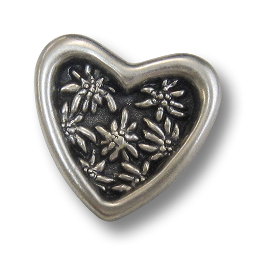 Wunderschöne Trachtenknöpfe aus Metall in Herzform mit gerahmtem Edelweiß-Muster