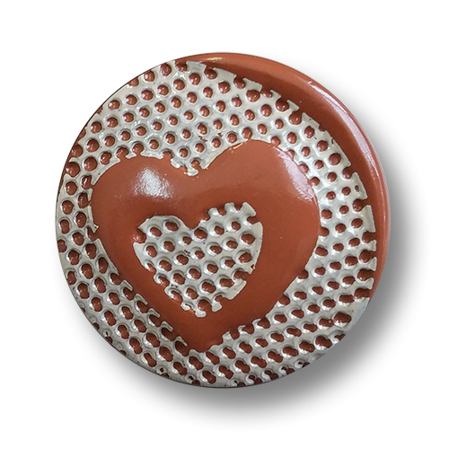 www.knopfparadies.de - 4585te - Terracottafarbene Kunststoffknöpfe mit Herzmotiv