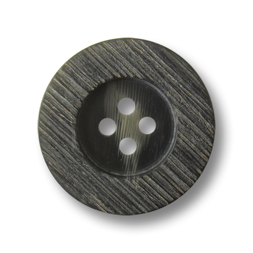 Dunkelbrauner Vierloch Kunststoff Knopf in rustikaler Horn Optik