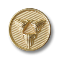 Edle matt goldfarbene Ösen Metallknöpfe mit Zierelementen auf Schraffierung Edle matt goldfarbene Ösen Metallknöpfe mit Zierelementen auf Schraffierung