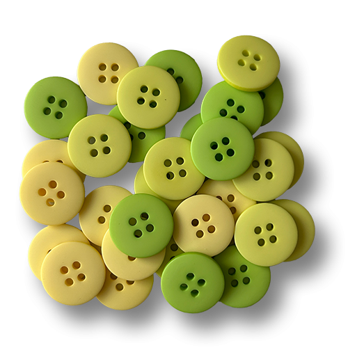Packung mit 30 grün-gelb gemischte Kunststoffknöpfe