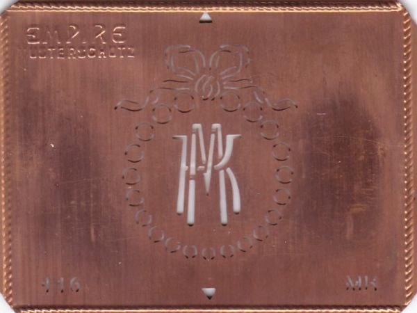 Stilvolle Jugendstil Kupfer Schablone mit Kranz und Schleife - Rarität - MK
