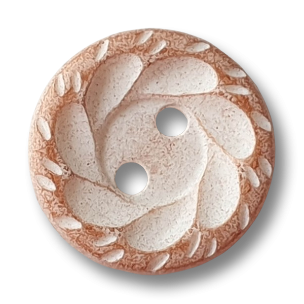 Kunststoffknöpfe in Terracotta und gekalkter Optik mit floralem Muster – 2-Loch