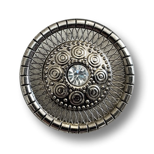 www.knopfparadies.de - 5511as - Altsilberfarbene, leichte Kunststoffknöpfe mit Glitzerstein