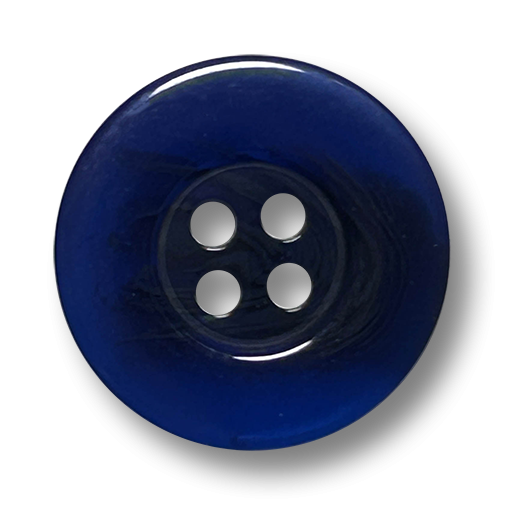 Blauer Kunststoffknopf – stellenweise transparent, 4-Loch, glänzend