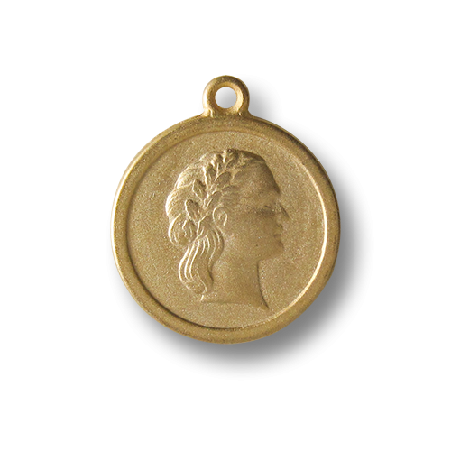 www.Knopfparadies.de - 2678go - Antik wirkender Metallanhänger in Gold mit Frauen Relief