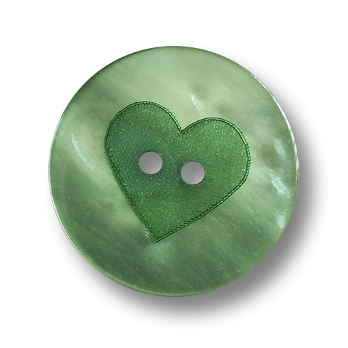 www.knopfparadies.de - 6804gn - Grün schimmernde, zuckersüße Herzknöpfe mit 2 Knopflöchern