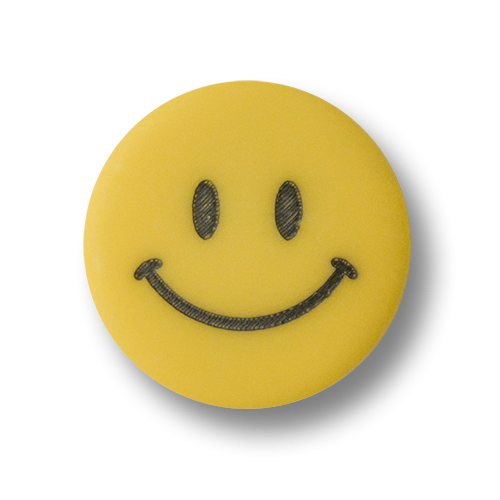 www.Knopfparadies.de - 2517ge - Fröhliche Kunststoffknöpfe mit lachendem Smiley / Emoji- Gesicht in Gelb