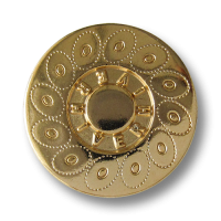 www.Knopfparadies.de - 0560gg - Goldfarbene Metallknöpfe mit Kreismuster und Schriftzug www.Knopfparadies.de - 0560gg - Goldfarbene Metallknöpfe mit Kreismuster und Schriftzug