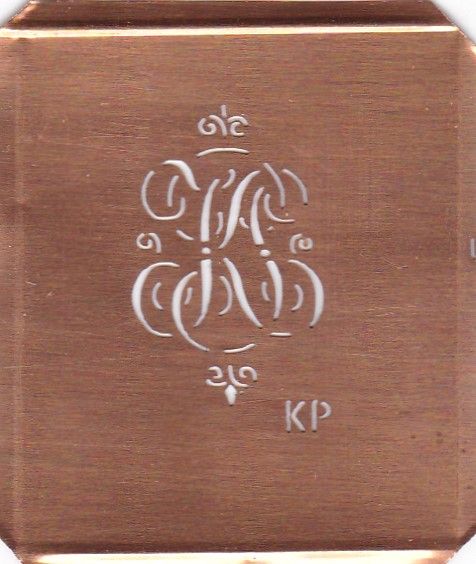 Hübsche alte, kleine Monogrammschablone KP