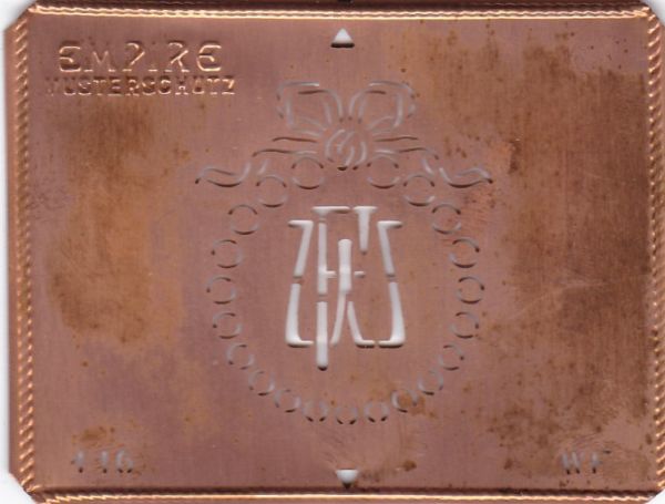 Stilvolle Jugendstil Kupfer Schablone mit Kranz und Schleife - Rarität - WF
