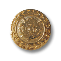 Edler Metall Ösen Knopf mit Wappen Relief in glänzend Goldfarben Edler Metall Ösen Knopf mit Wappen Relief in glänzend Goldfarben