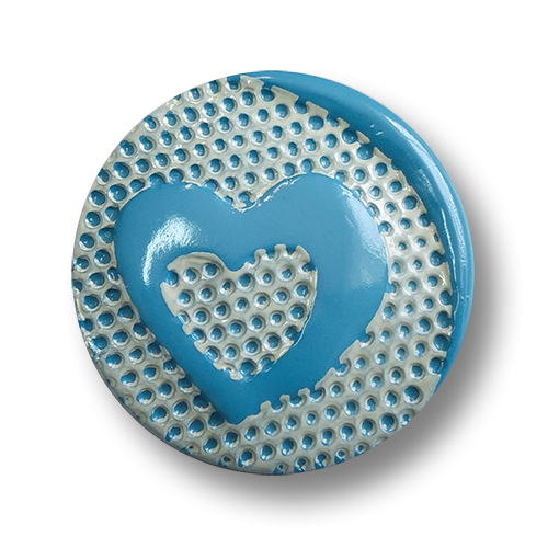 www.knopfparadies.de - 4585bl - Blau-weiße Kunststoffknöpfe mit Herzmotiv