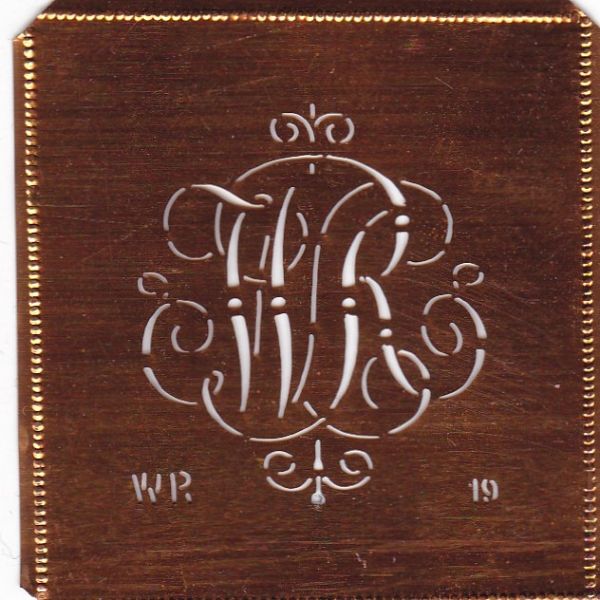 Kupferschablone, Monogrammschablone Stickschabone WR