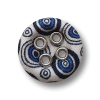 www.Knopfparadies.de - 5949sw - Nostalgische weiße Stoffknöpfe mit blauem Kreis Muster www.Knopfparadies.de - 5949sw - Nostalgische weiße Stoffknöpfe mit blauem Kreis Muster