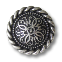 Bezaubernd schöne Metallknöpfe mit gekordeltem Rand und filigranem Muster Bezaubernd schöne Metallknöpfe mit gekordeltem Rand und filigranem Muster