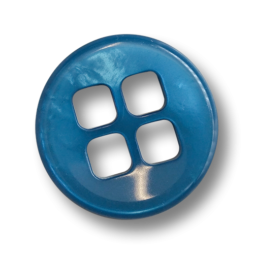 www.knopfparadies.de - 6673bl- Blau schimmernde Mantelknöpfe aus Kunststoff mit vier Löchern