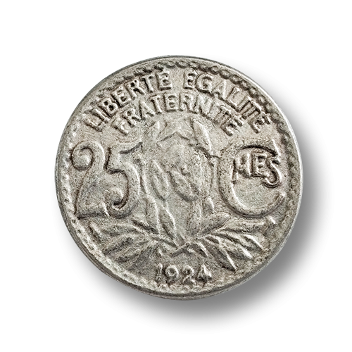 www.knopfparadies.de - j067ms - Alten Münzen nachempfundene Metallknöpfe - 25 Centimes