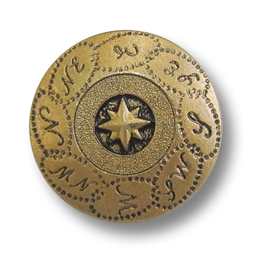 www.knopfparadies.de - 5398ag - Goldfarbener Kunststoffknopf mit Kompass-Windrose