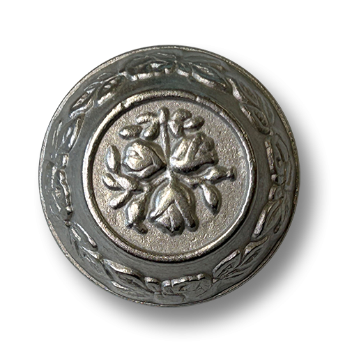 Matt silberfarbene Metallknöpfe mit floralem Muster