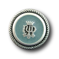 Edle Blazerknöpfe mit Wappen und Krone in matt altsilber und petrol Edle Blazerknöpfe mit Wappen und Krone in matt altsilber und petrol