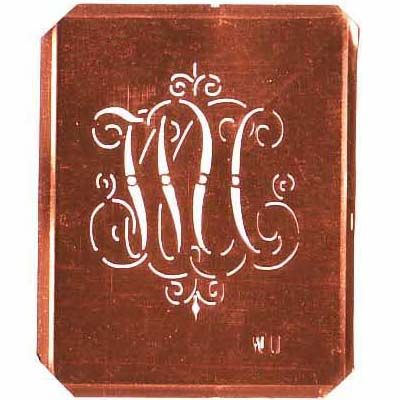 www.knopfparadies.de WU-sch-555 - Verschnörkelte, alte Kupferschablobe zum Sticken von Monogramm WU