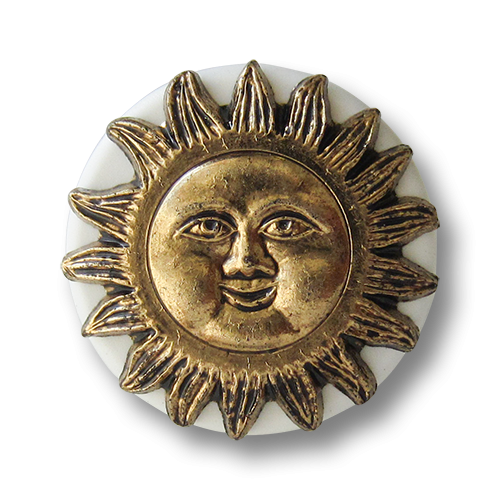www.Knopfparadies.de - 1589gw - Edle weiß goldene Ösen Kunststoffknöpfe mit Sonne