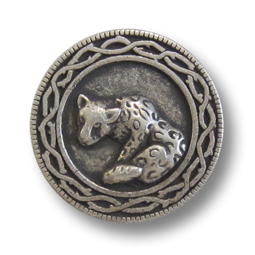 www.knopfparadies.de - 0564as - Altsilberfarbene Metallknöpfe mit Leopardenmotiv